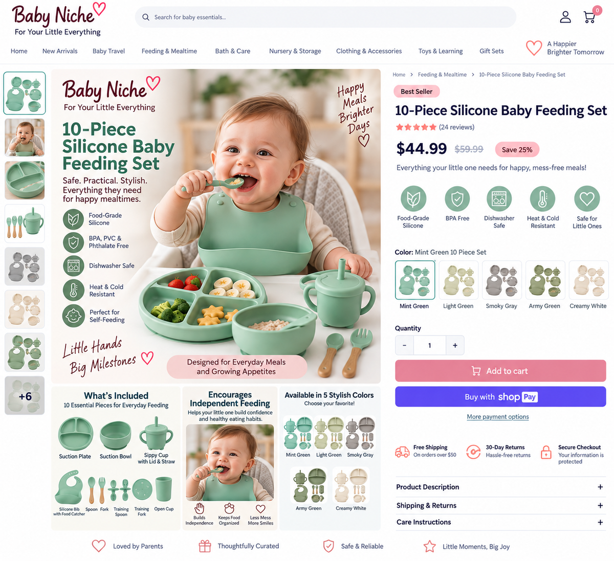 Baby Niche 10-Piece Silicone Baby Feeding Set product showcase