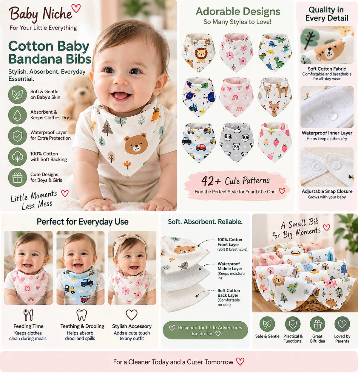 Baby Niche Cartoon Cotton Baby Bandana Bib product infographic